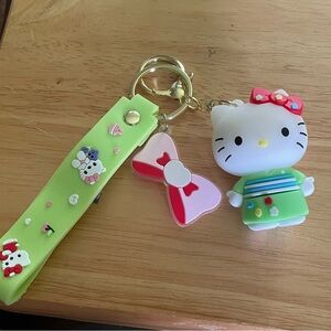 Hello Kitty Keychain with Pink Bow and Green Outfit